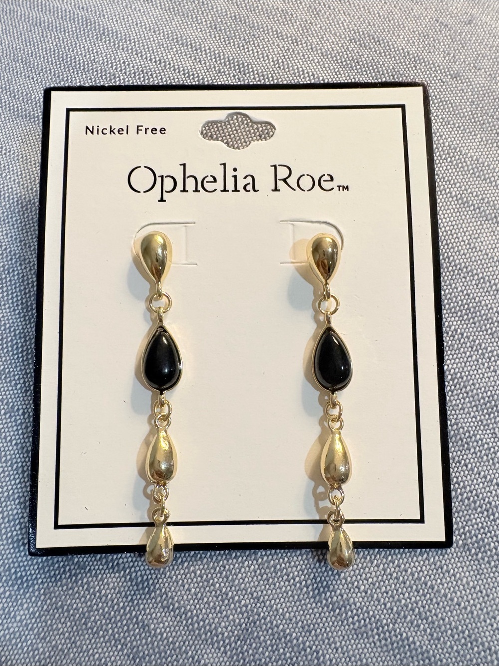 Ophelia Roe Gold and Black Teardrop Linear Earrings